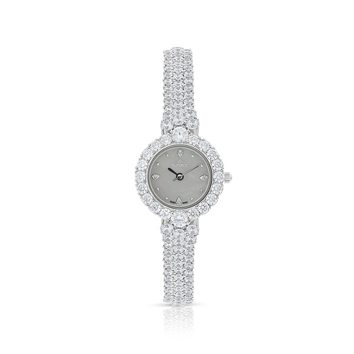 [WAT31WCZ00MOPW078] Stainless Steel 316 Watch Silver Plated Embedded With White Zircon - MOP DIAL