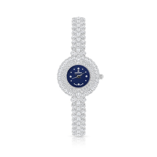 [WAT31WCZ00BLUW083] Stainless Steel 316 Watch Silver Plated Embedded With White Zircon - BLUE MOP DIAL