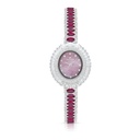 Stainless Steel 316 Watch Silver Plated Embedded With Ruby Corundum And White Zircon - Pink MOP DIAL