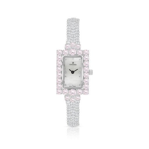 [WAT31WCZ03MOPW085] Stainless Steel 316 Watch Silver Plated Embedded With pink Zircon And White Zircon - MOP DIAL