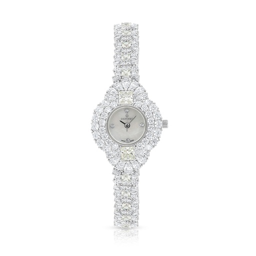 [WAT31WCZ01MOPW087] Stainless Steel 316 Watch Silver Plated Embedded With Yellow Diamond And White Zircon - MOP DIAL