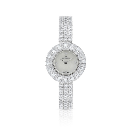 [WAT31WCZ00MOPW092] Stainless Steel 316 Watch Silver Plated Embedded With White Zircon - MOP DIAL