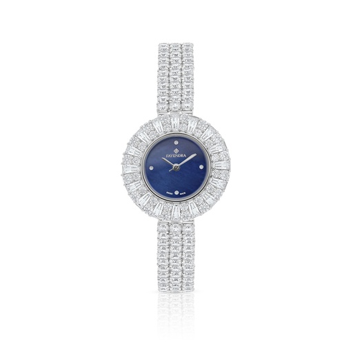 [WAT31WCZ00BLUW092] Stainless Steel 316 Watch Silver Plated Embedded With White Zircon - BLUE DIAL