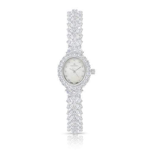 [WAT31WCZ00MOPW093] Stainless Steel 316 Watch Silver Plated Embedded With White Zircon - MOP DIAL