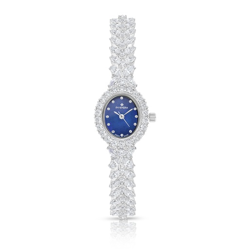 [WAT31WCZ00BLUW093] Stainless Steel 316 Watch Silver Plated Embedded With White Zircon - BLUE DIAL