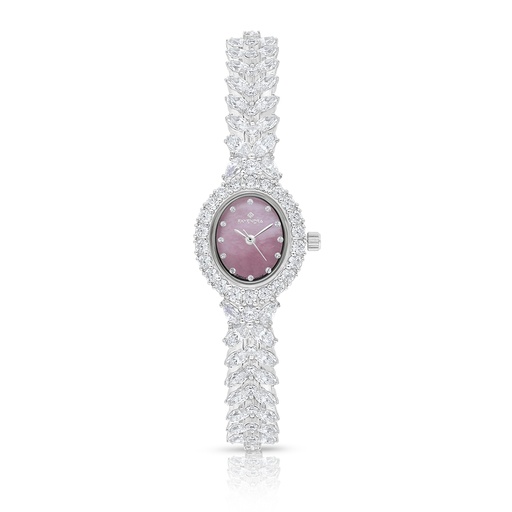 [WAT31WCZ00PIKW093] Stainless Steel 316 Watch Silver Plated Embedded With White Zircon - Pink DIAL