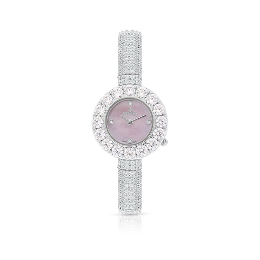 [WAT31WCZ00PIKW095] Stainless Steel 316 Watch Silver Plated Embedded With pink Zircon And White Zircon - Pink DIAL