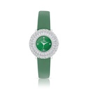 Stainless Steel 316 Watch Silver Plated And Green Leather Embedded With White Zircon - GREEN MOP DIAL