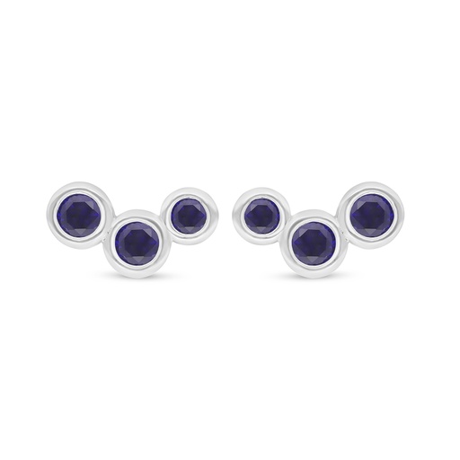 [EAR01SAP00WCZD358] Sterling Silver 925 Earring Rhodium Plated Embedded With Sapphire Corundum And White Zircon