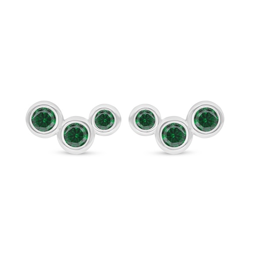 [EAR01EMR00WCZD358] Sterling Silver 925 Earring Rhodium Plated Embedded With Emerald Zircon And White Zircon