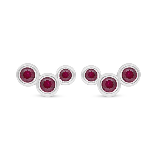 [EAR01RUB00WCZD358] Sterling Silver 925 Earring Rhodium Plated Embedded With Ruby Corundum And White Zircon
