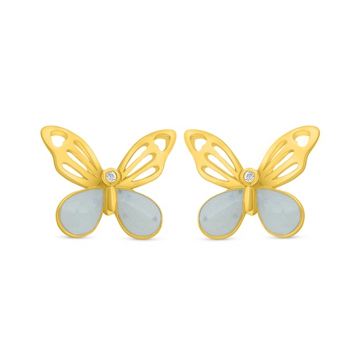 [EAR02MOP00WCZD372] Sterling Silver 925 Earring Golden Plated Embedded With White Shell And White Zircon