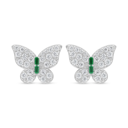 [EAR01EMR00WCZD373] Sterling Silver 925 Earring Rhodium Plated Embedded With Emerald Zircon And White Zircon
