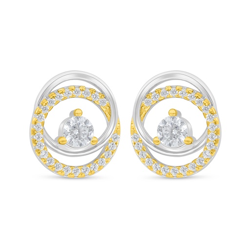 [EAR28WCZ00000D375] Sterling Silver 925 Earring Rhodium And Golden Plated Embedded With White Zircon