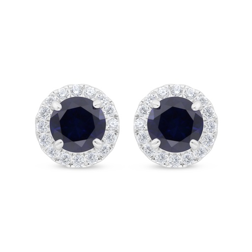 [EAR01SAP00WCZD439] Sterling Silver 925 Earring Rhodium Plated Embedded With Sapphire Corundum And White Zircon