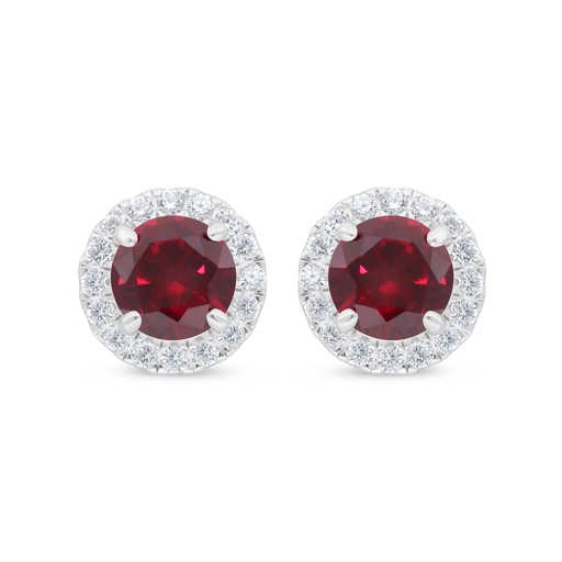 [EAR01RUB00WCZD439] Sterling Silver 925 Earring Rhodium Plated Embedded With Ruby Corundum And White Zircon