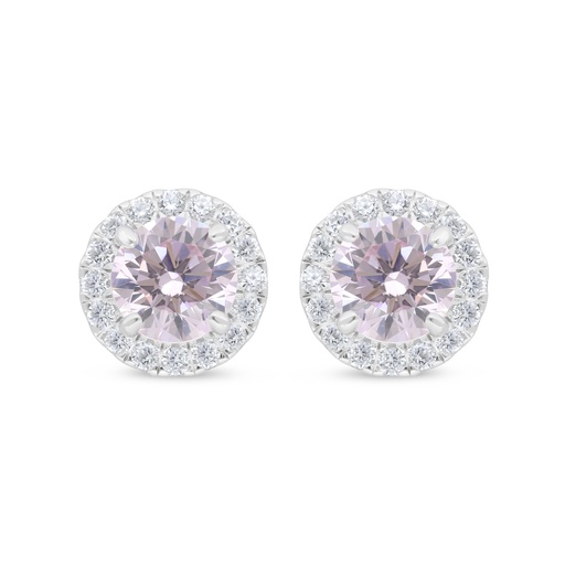 [EAR01PIK00WCZD439] Sterling Silver 925 Earring Rhodium Plated Embedded With Pink Zircon And White Zircon