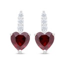 Sterling Silver 925 Earring Rhodium Plated Embedded With Ruby Corundum And White Zircon