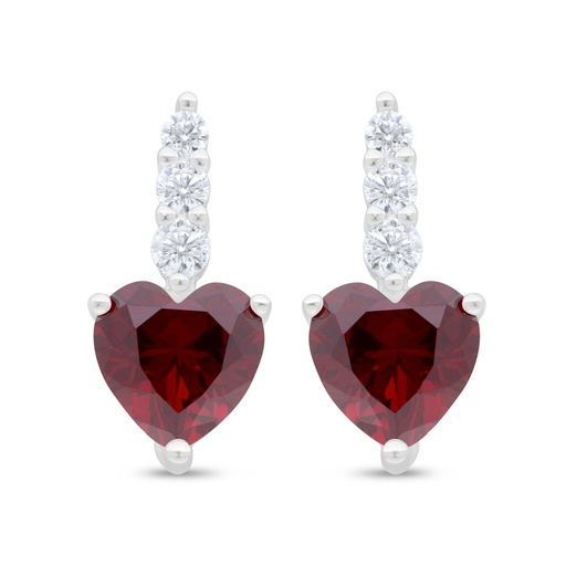 [EAR01RUB00WCZD440] Sterling Silver 925 Earring Rhodium Plated Embedded With Ruby Corundum And White Zircon