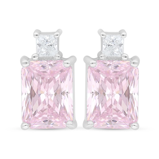 [EAR01PIK00WCZD452] Sterling Silver 925 Earring Rhodium Plated Embedded With Pink Zircon And White Zircon