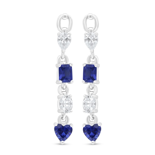 [EAR01SAP00WCZD489] Sterling Silver 925 Earring Rhodium Plated Embedded With Sapphire Corundum And White Zircon