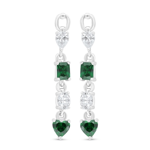 [EAR01EMR00WCZD489] Sterling Silver 925 Earring Rhodium Plated Embedded With Emerald Zircon And White Zircon
