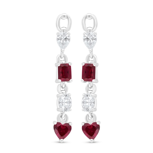 [EAR01RUB00WCZD489] Sterling Silver 925 Earring Rhodium Plated Embedded With Ruby Corundum And White Zircon