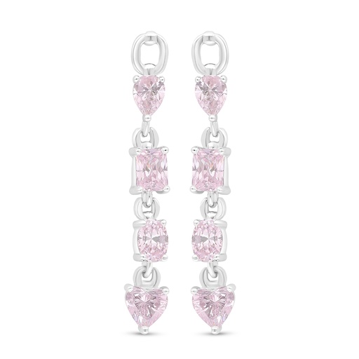 [EAR01PIK00WCZD489] Sterling Silver 925 Earring Rhodium Plated Embedded With Pink Zircon And White Zircon