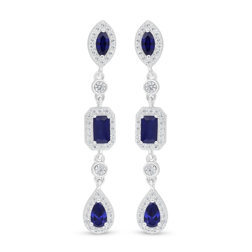 [EAR01SAP00WCZD495] Sterling Silver 925 Earring Rhodium Plated Embedded With Sapphire Corundum And White Zircon