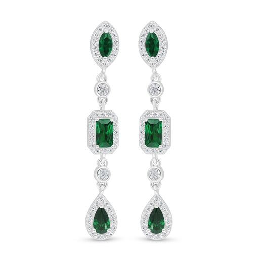[EAR01EMR00WCZD495] Sterling Silver 925 Earring Rhodium Plated Embedded With Emerald Zircon And White Zircon