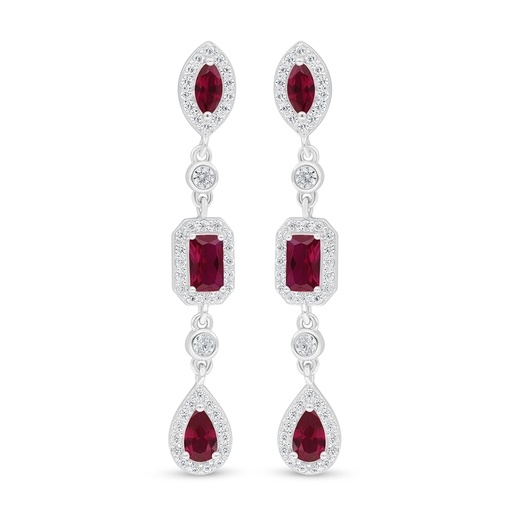 [EAR01RUB00WCZD495] Sterling Silver 925 Earring Rhodium Plated Embedded With Ruby Corundum And White Zircon
