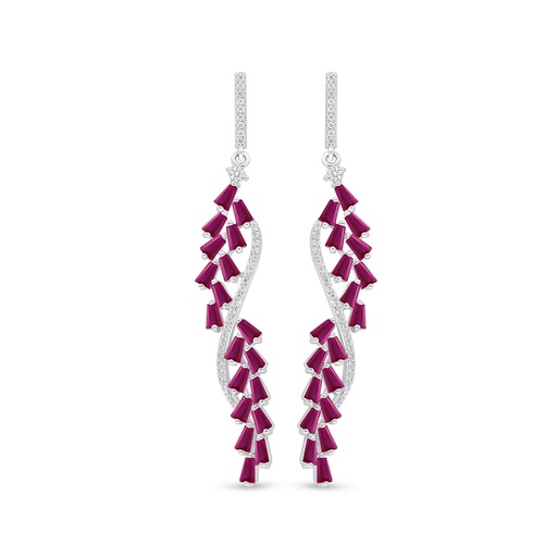 [EAR01RUB00WCZD497] Sterling Silver 925 Earring Rhodium Plated Embedded With Ruby Corundum And White Zircon