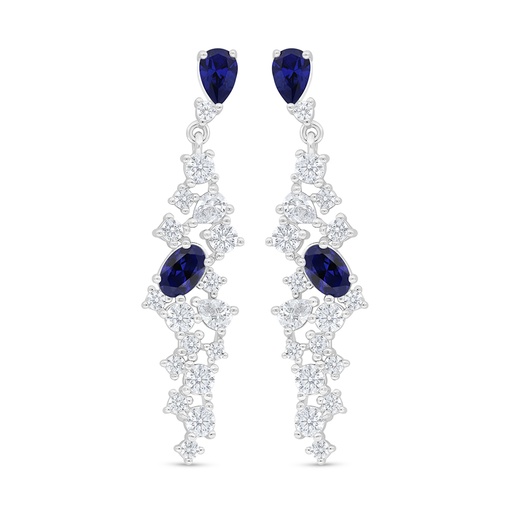 [EAR01SAP00WCZD498] Sterling Silver 925 Earring Rhodium Plated Embedded With Sapphire Corundum And White Zircon