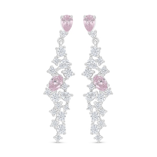 [EAR01PIK00WCZD498] Sterling Silver 925 Earring Rhodium Plated Embedded With Pink Zircon And White Zircon