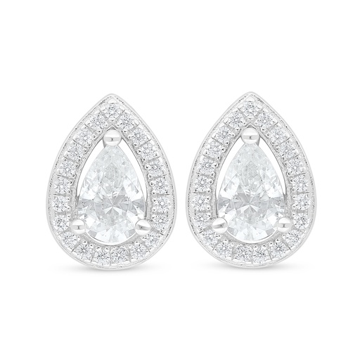 [EAR01WCZ00000D518] Sterling Silver 925 Earring Rhodium Plated Embedded With White Zircon