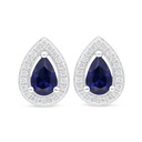 Sterling Silver 925 Earring Rhodium Plated Embedded With Sapphire Corundum And White Zircon