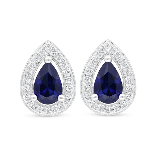 [EAR01SAP00WCZD518] Sterling Silver 925 Earring Rhodium Plated Embedded With Sapphire Corundum And White Zircon