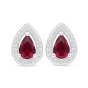 Sterling Silver 925 Earring Rhodium Plated Embedded With Ruby Corundum And White Zircon