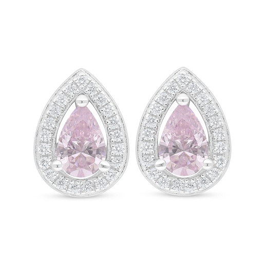 [EAR01PIK00WCZD518] Sterling Silver 925 Earring Rhodium Plated Embedded With Pink Zircon And White Zircon