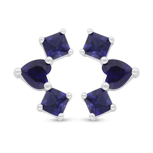 [EAR01SAP00000D519] Sterling Silver 925 Earring Rhodium Plated Embedded With Sapphire Corundum 