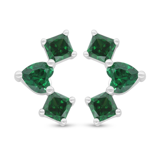 [EAR01EMR00000D519] Sterling Silver 925 Earring Rhodium Plated Embedded With Emerald Zircon 