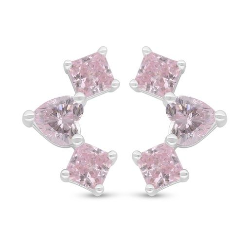 [EAR01PIK00000D519] Sterling Silver 925 Earring Rhodium Plated Embedded With Pink Zircon 