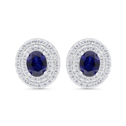 [EAR01SAP00WCZD526] Sterling Silver 925 Earring Rhodium Plated Embedded With Sapphire Corundum And White Zircon