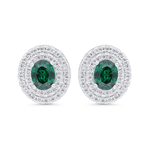 [EAR01EMR00WCZD526] Sterling Silver 925 Earring Rhodium Plated Embedded With Emerald Zircon And White Zircon