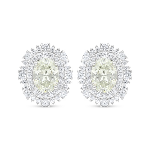 [EAR01CIT00WCZD527] Sterling Silver 925 Earring Rhodium Plated Embedded With Yellow Diamond And White Zircon