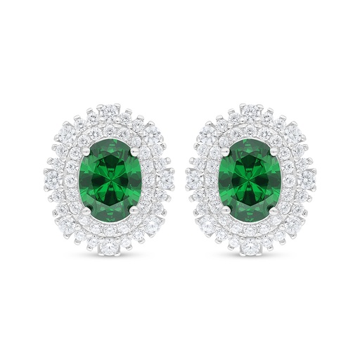 [EAR01EMR00WCZD527] Sterling Silver 925 Earring Rhodium Plated Embedded With Emerald Zircon And White Zircon