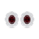 Sterling Silver 925 Earring Rhodium Plated Embedded With Ruby Corundum And White Zircon