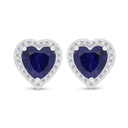 Sterling Silver 925 Earring Rhodium Plated Embedded With Sapphire Corundum And White Zircon