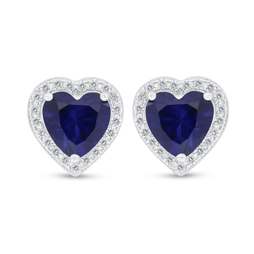 [EAR01SAP00WCZD528] Sterling Silver 925 Earring Rhodium Plated Embedded With Sapphire Corundum And White Zircon