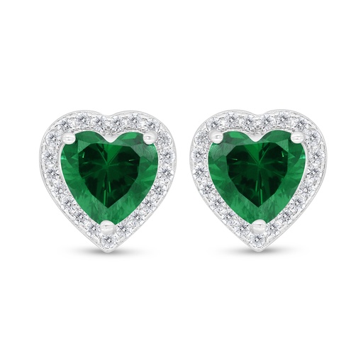 [EAR01EMR00WCZD528] Sterling Silver 925 Earring Rhodium Plated Embedded With Emerald Zircon And White Zircon